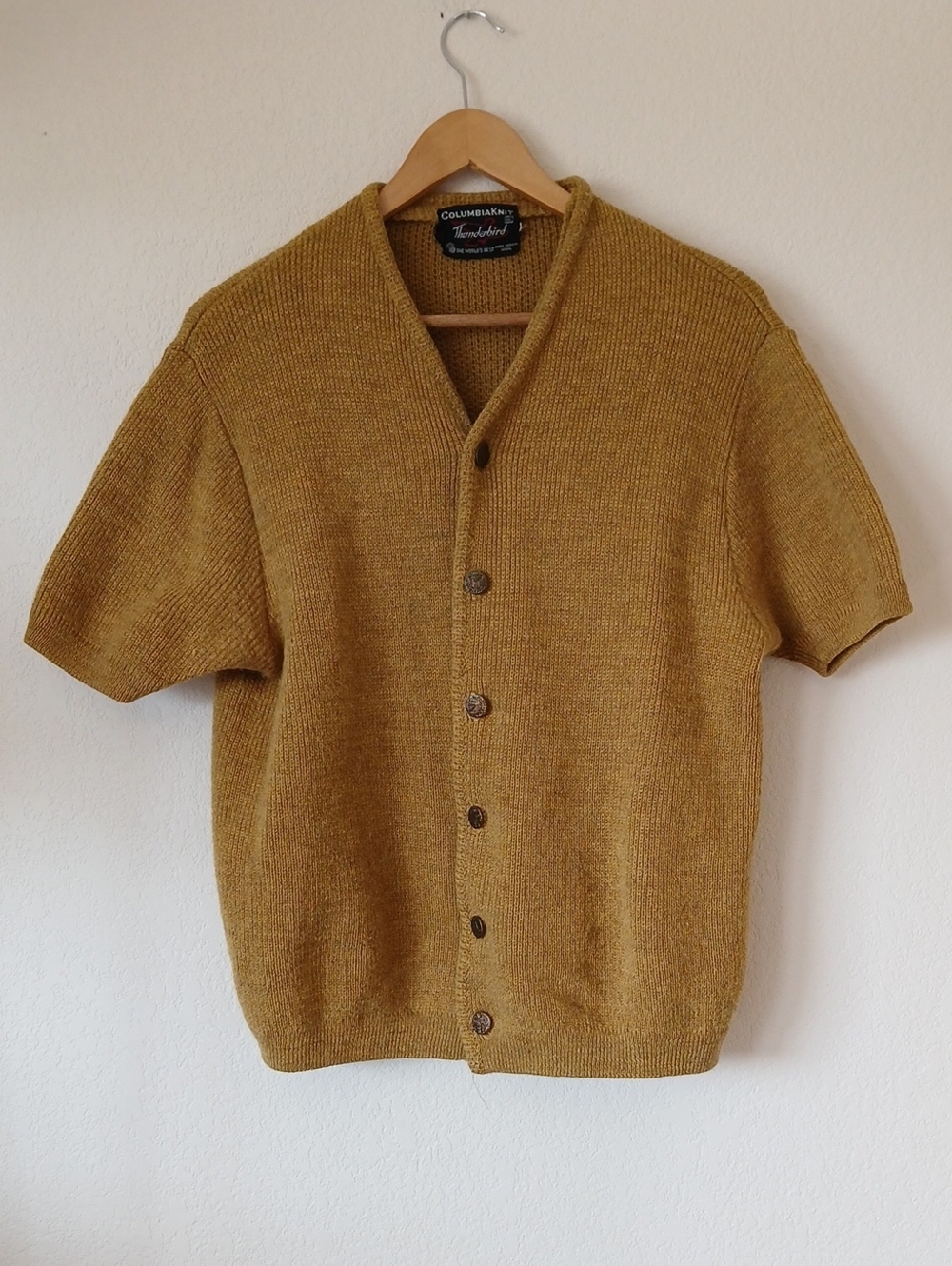 Vintage Thunderbird Columbia Knit Wool Short Sleeve Cardigan Sweater 50s 60s